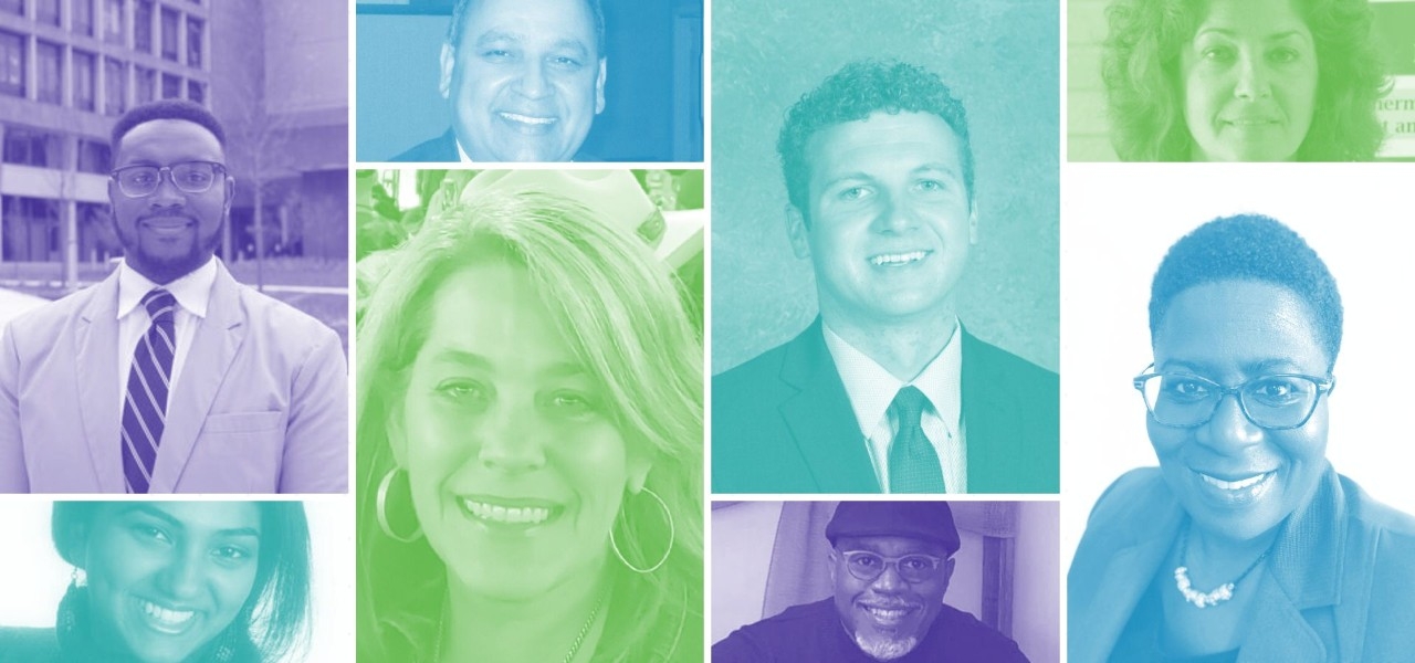 Colorful collage of past STEM Education Leadership Award winners