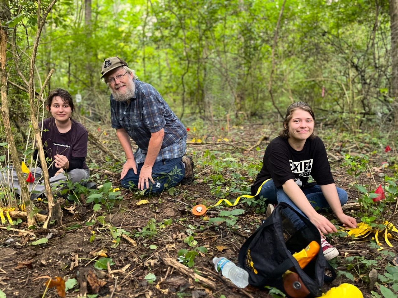 NKU Biological Sciences Undergraduate Research Faculty and students do summer research together in the woods.