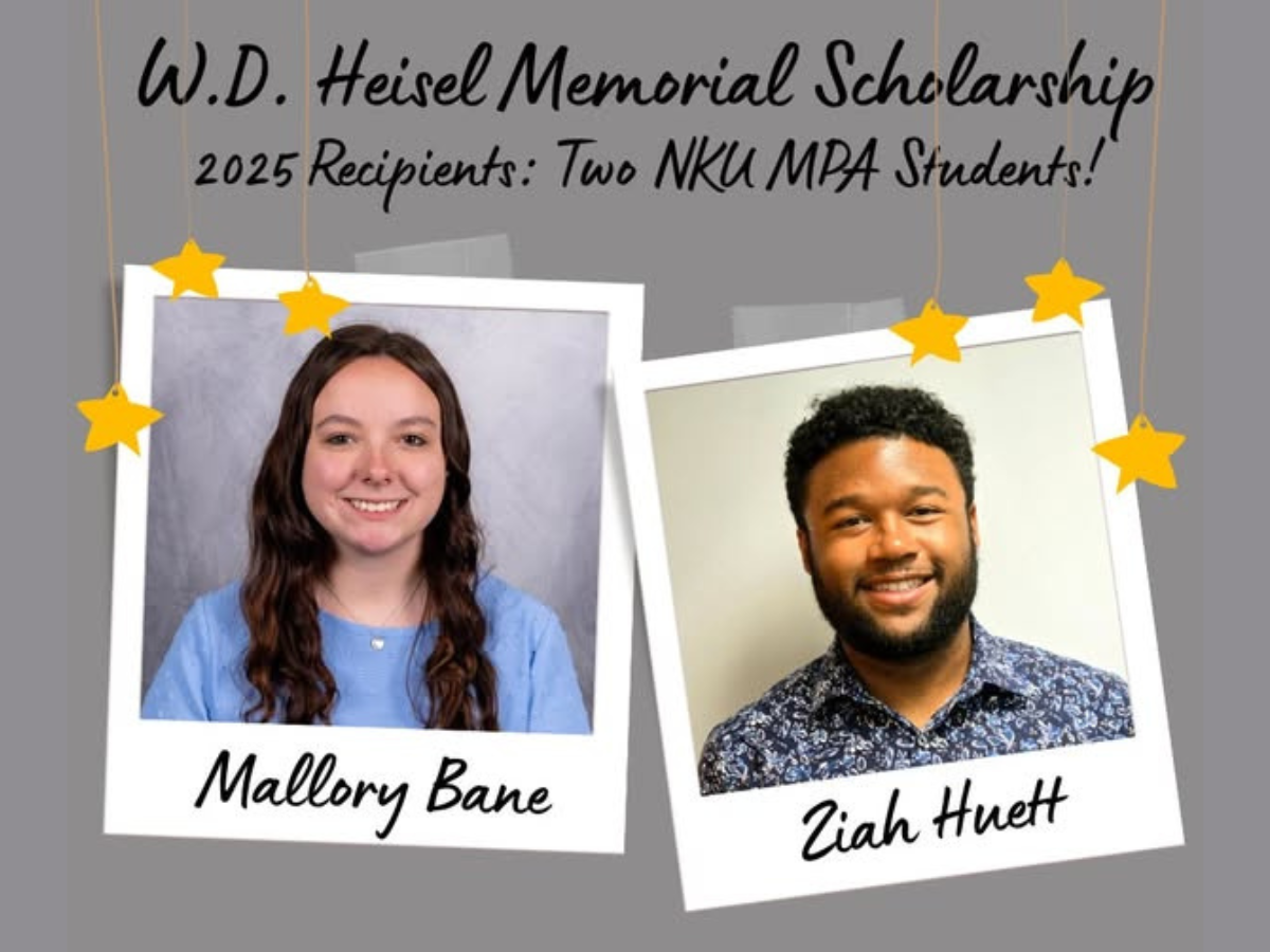 Headshots of Mallory Bane and Ziah Huett with the Heisel scholarship title