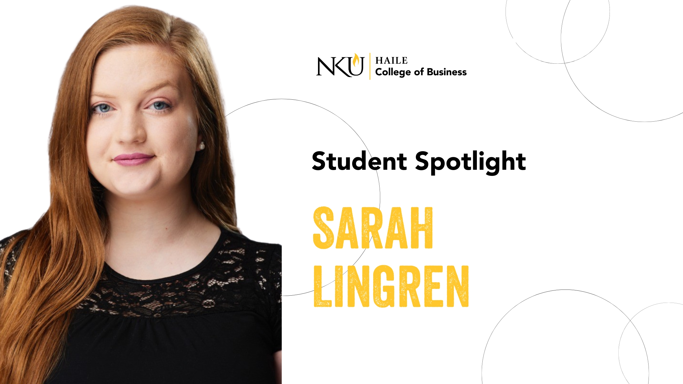 image with the words, "student spotlight: sarah lingren" and a photo of sarah