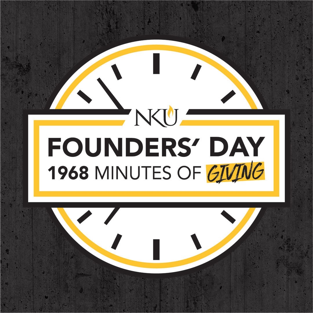 MC230459 FOUNDERS DAY LOGO AND CLOCK ON DARK GREY Founders Day 1968 minutes of giving