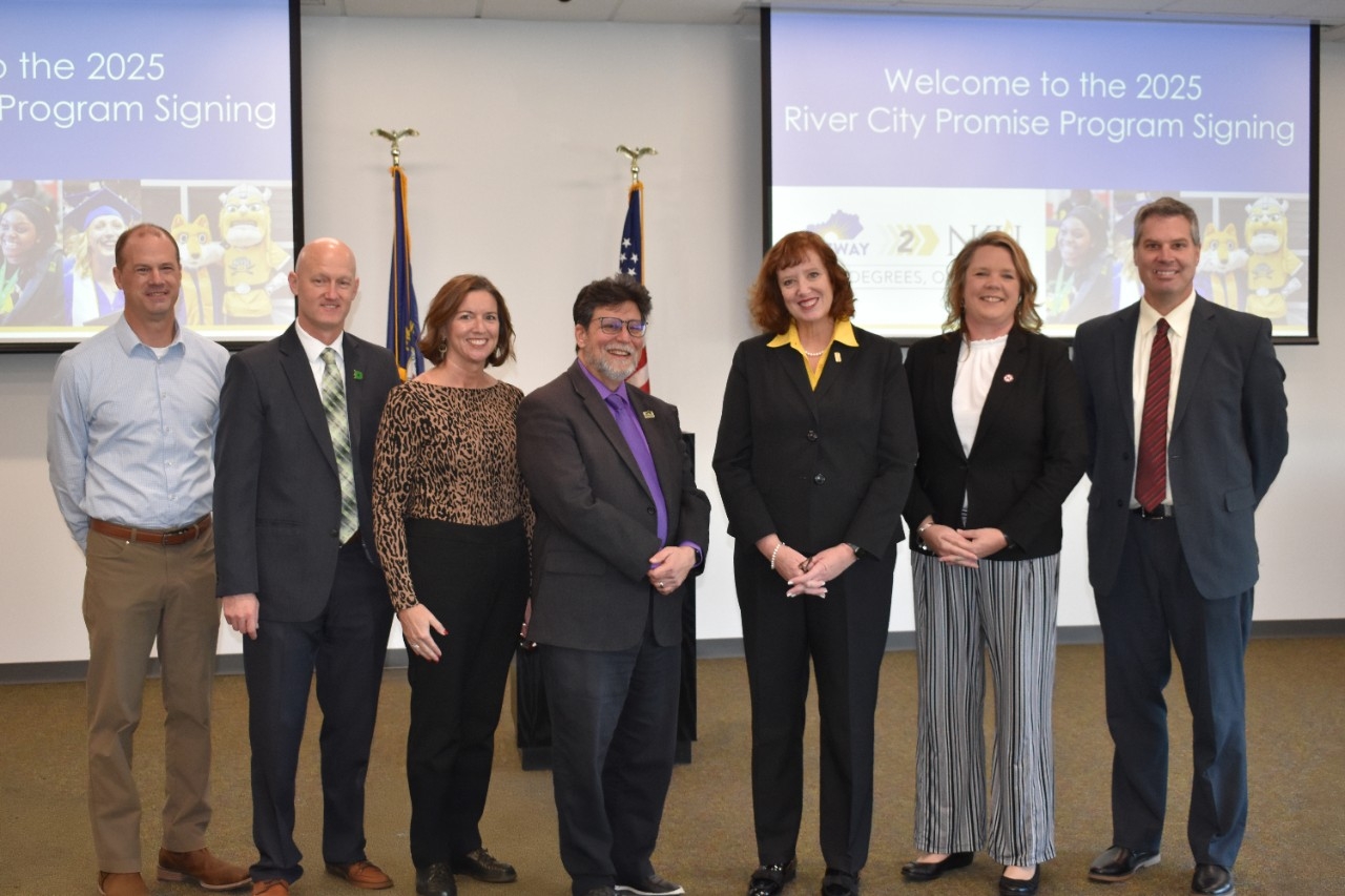 NKU President Dr. Cady Short-Thompson, Gateway President Dr. Fernando Figueroa and superintendents of participating Northern Kentucky school districts.